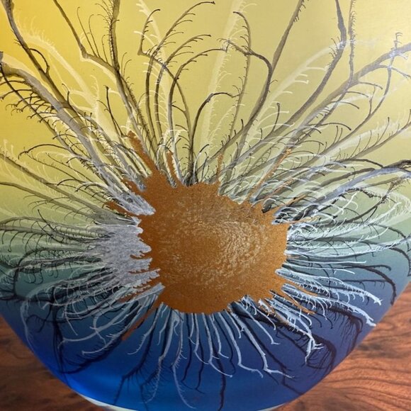 Vintage Herner Vase Hand Painted Royal Peacock Feathers Frosted Germany - Picture 4 of 12